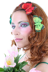 Naklejka premium Red-haired woman with flowers
