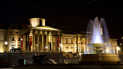 Illuminated National Gallery at night