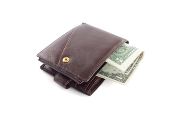 Brown leather wallet with money 2