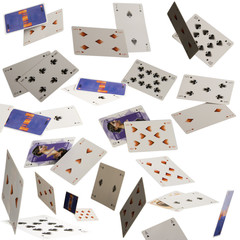 flying cards on a white background