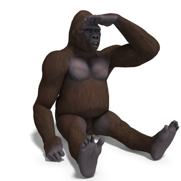 gorilla watching something. 3D rendering with clipping path and