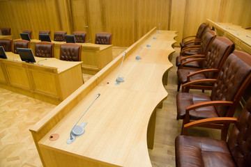 Conference halls with magnificent leather armchairs and tables