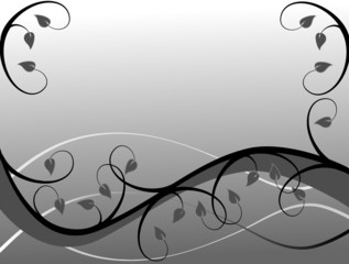 A black and white abstract floral background illustration