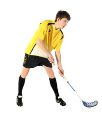 floorball player on the white background