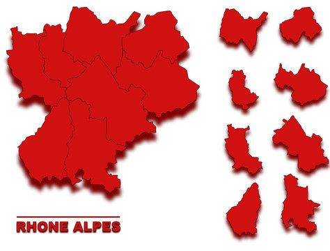 carte rhone alpes région de france en rouge