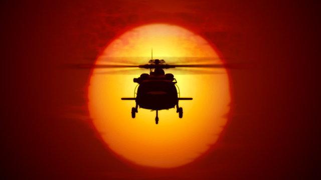 Helicopter flying from sun
