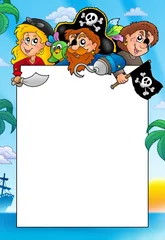 Papier Peint photo autocollant Pirates Cadre avec trois pirates de dessin animé