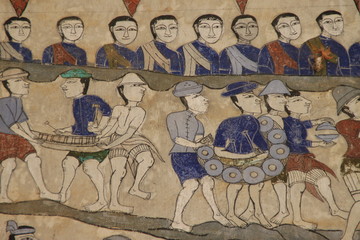 old painting on wall of Wat Ban Yang, Borabue, Mahasarakam