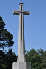 Military memorial cross in cemetery remembering the Great War