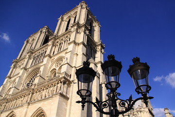 Fototapeta na wymiar Notre Dame de Paris sur fond de ciel bleu