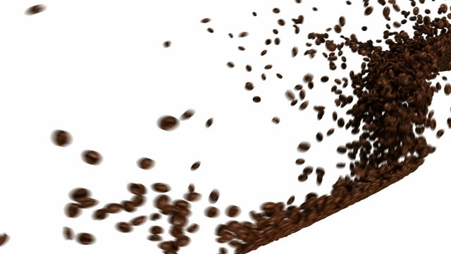 Coffee beans flow with slow motion