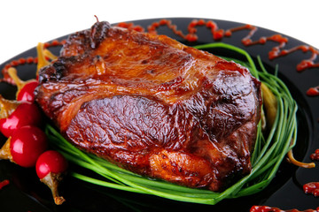 beef chunk served on black
