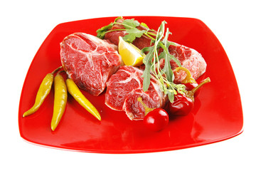 fresh beef medallion on red