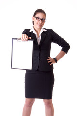 businesswoman with white folder on white background isolated