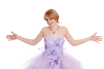 Naklejka premium beautiful young woman in pink dress