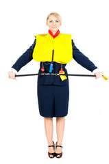 stewardess in a life jacket