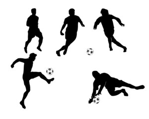 Black silhouettes of football players with a ball