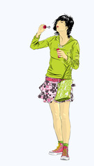 emo girl blowing bubbles, isolated