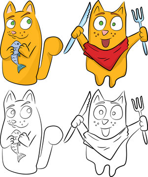 funny red cat having dinner