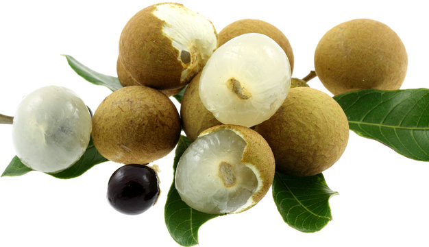 longanis, fruits exotiques, fond blanc