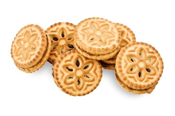 Cream-filled biscuits on white background