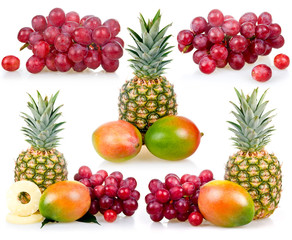 Set of Pineapple, mango and grapes