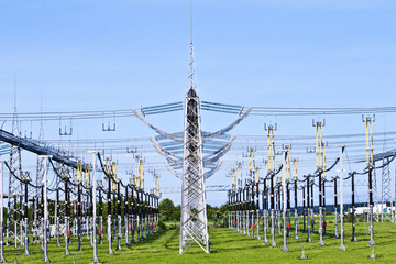 electrical power plant in beautiful colorful meadow