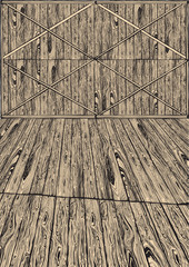 Empty wooden shed. Vintage drawing background.