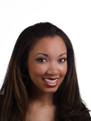 Fototapeta premium Portrait young black woman orthodontist braces