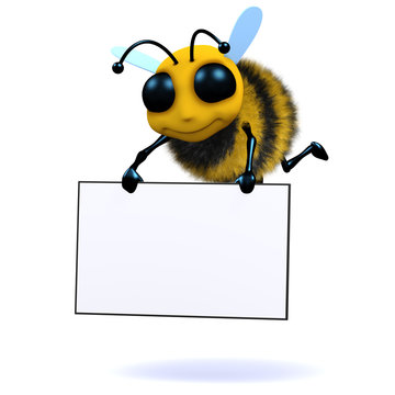 3d Bee holds blank sign