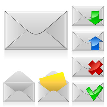Mail icons. Closed and opened envelopes.