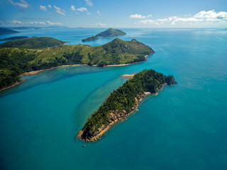 Aerial view of the lush Whitsunday Islands