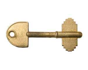 Old golden key isolated, clipping path.