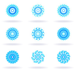 Set of nine blue symbols