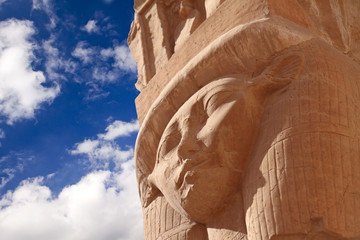 The ancient stone Hathor's head in Egyptian temple © Gbuglok