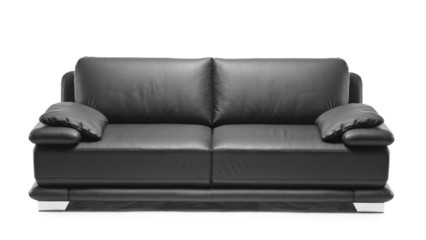 A view of a modern leather sofa isolated on white background