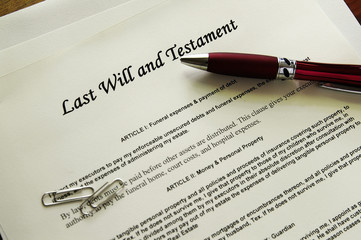 Last Will and Testament documents  with misc items - obrazy, fototapety, plakaty