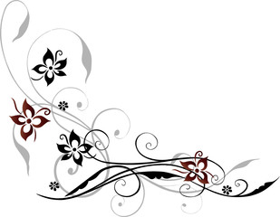 Ranke, floral, filigran, Blumen, Blüten, rot