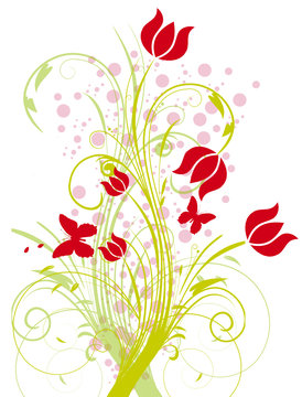 floral vert et tulippe rouges