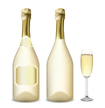 Bottle and glass of champagne. Vector illustration.