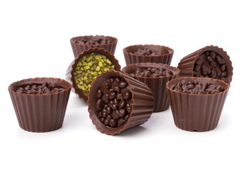 chocolate pralines isolated on white background