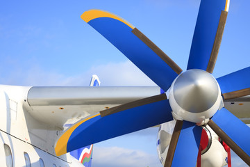 Naklejka na ściany i meble Wing with propeller of the passenger plane