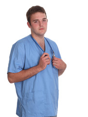 Student doctor in scrubs and with stethoscope