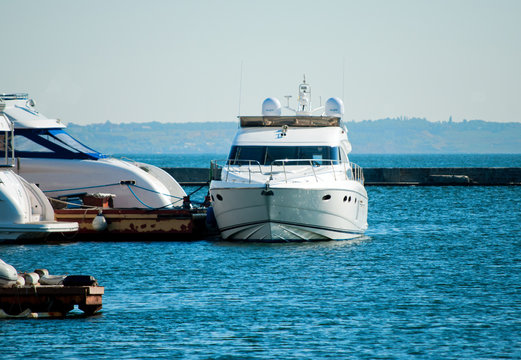 White yachts at the marina
