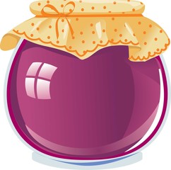 jar of berry jam tied with a ribbon