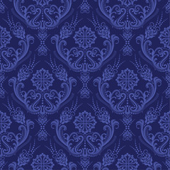 Luxury blue floral damask wallpaper