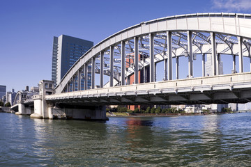 Fototapeta na wymiar 隅田川と勝どき橋
