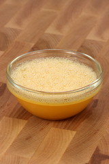 egg beaten in a fancy glass bowl