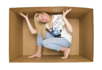 Woman inside a Cardboardbox