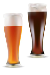 Vector illustration of light and dark beer on white background